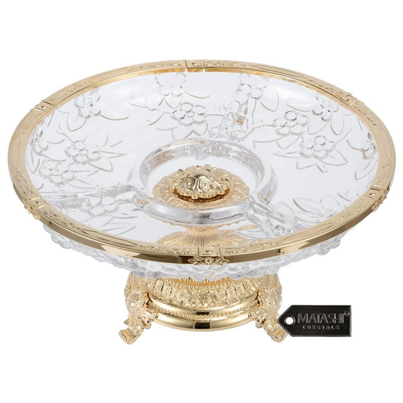Matashi Home Decorative Dining Tabletop Showpiece Crystal 3 Sectional Compote Centerpiece Decorative Bowl, Round Serving Platter with 24K Gold Plated Pedestal Base