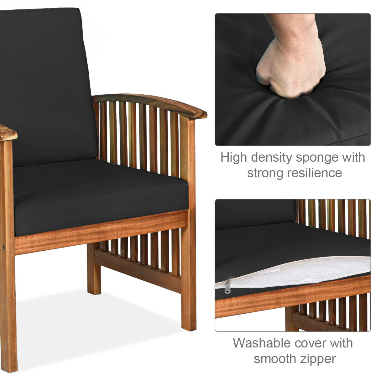 Gymax 8PCS Wooden Patio Conversation Set Outdoor Furniture Set w/ Cushions Black