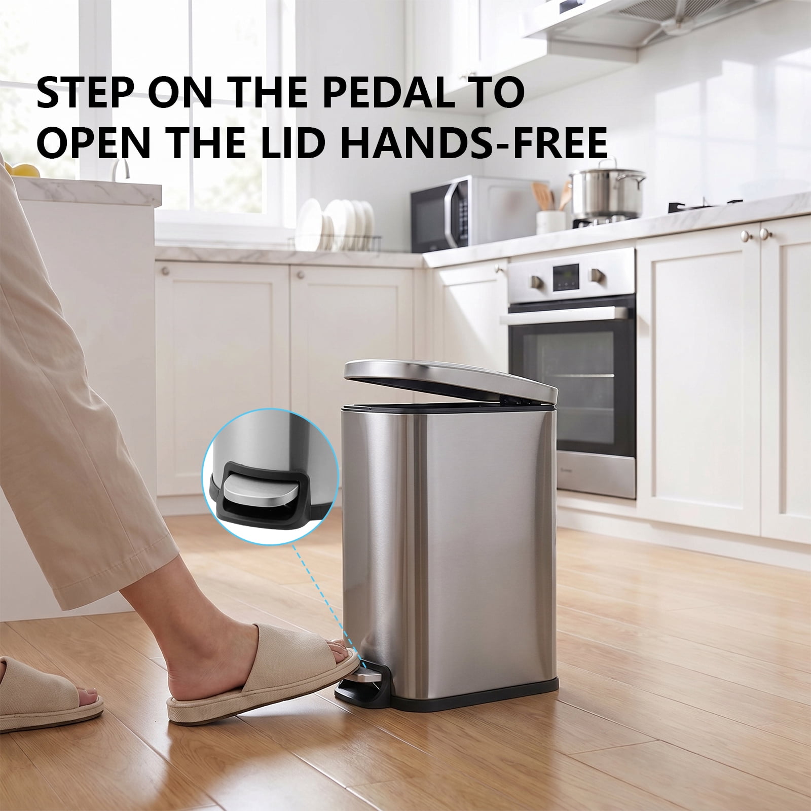 Simplykleen 10L/2.6 Gallon Curved Step Trash Can Stainless Steel Garbage Can with Foot Pedal, Removable Inner Bucket for Kitchen Bathroom Office, Silver