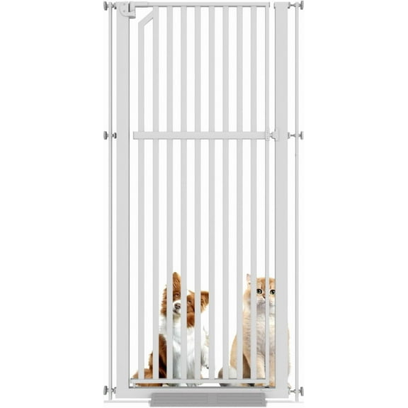 Glaf Extra Tall Pet Gate 63" Pressure Mounted Cat Door Safety Metal Cat Gate Adjustable Width Dog Door Auto-Close Dog Gates for Doorways, Stairs, Kitchen, Hallway (White, 29.92-33.46")