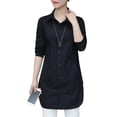thumbnail image 2 of sunsanly Women Shirt Solid Color Long Sleeve Single Breasted Turndown Collar Loose Streetwear Spring Summer OL Basic Shirt Blouse Women Clothes, 2 of 8
