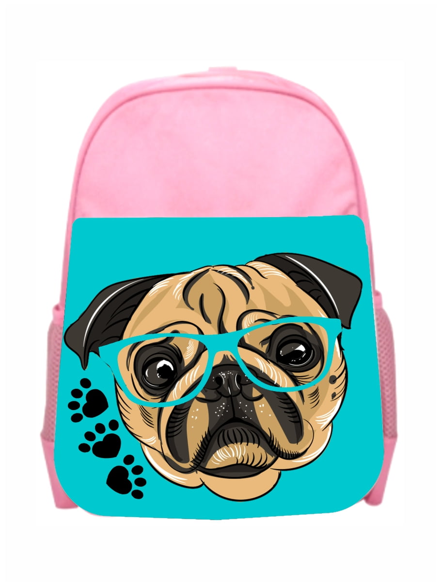 17" Backpack School Bag Dog Pug Design Women Shoulder Satchel College Girls Boys 