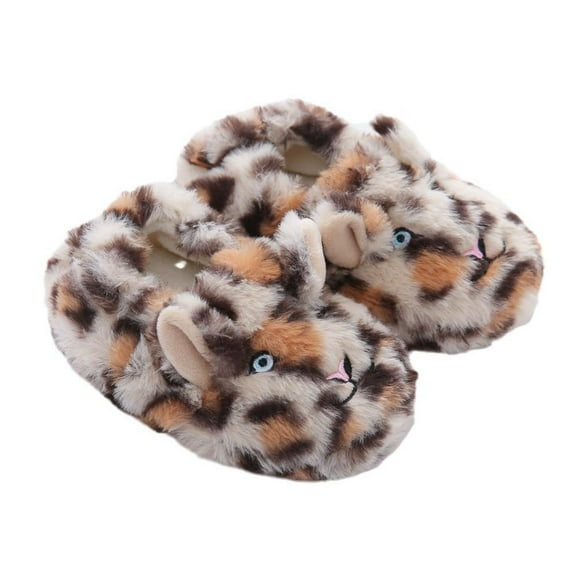 Otqutp Unisex Toddler Home Slippers Girls Children Fall and Winter Cute Snow Leopard Warm Cotton Slippers Indoor Non Slip Slippers for 2-9 Years(Brown,5-5.5 Years)