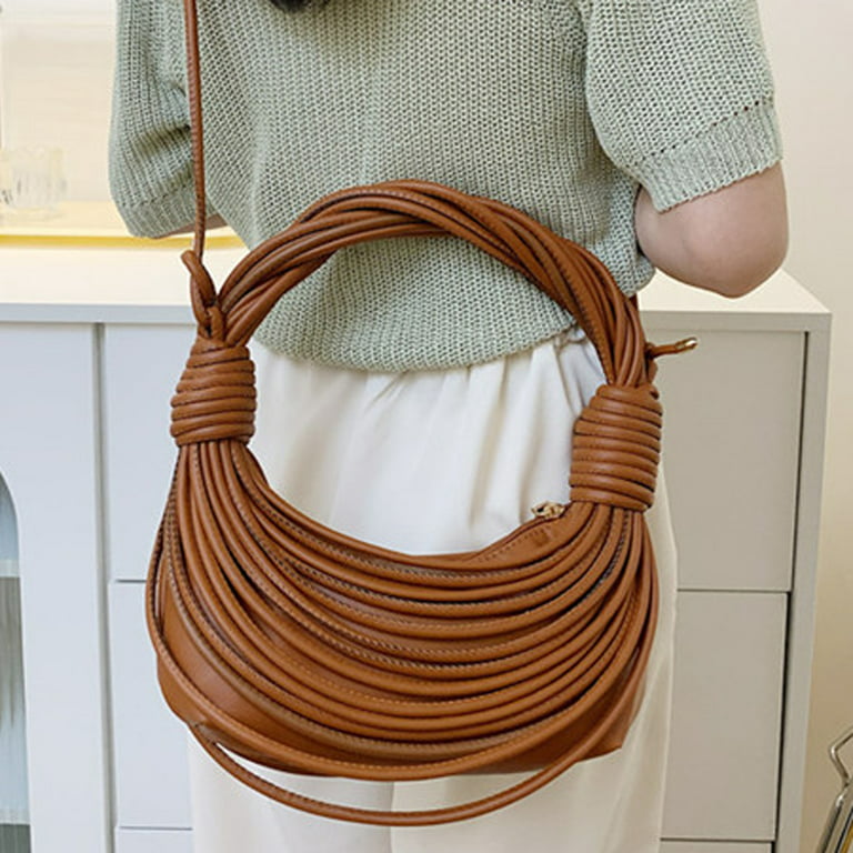 Yuanbang Noodle Tote Bag Hand Woven Rope Knot Shoulder Bag for Women, adult Unisex, Size: 1 Pack, Beige