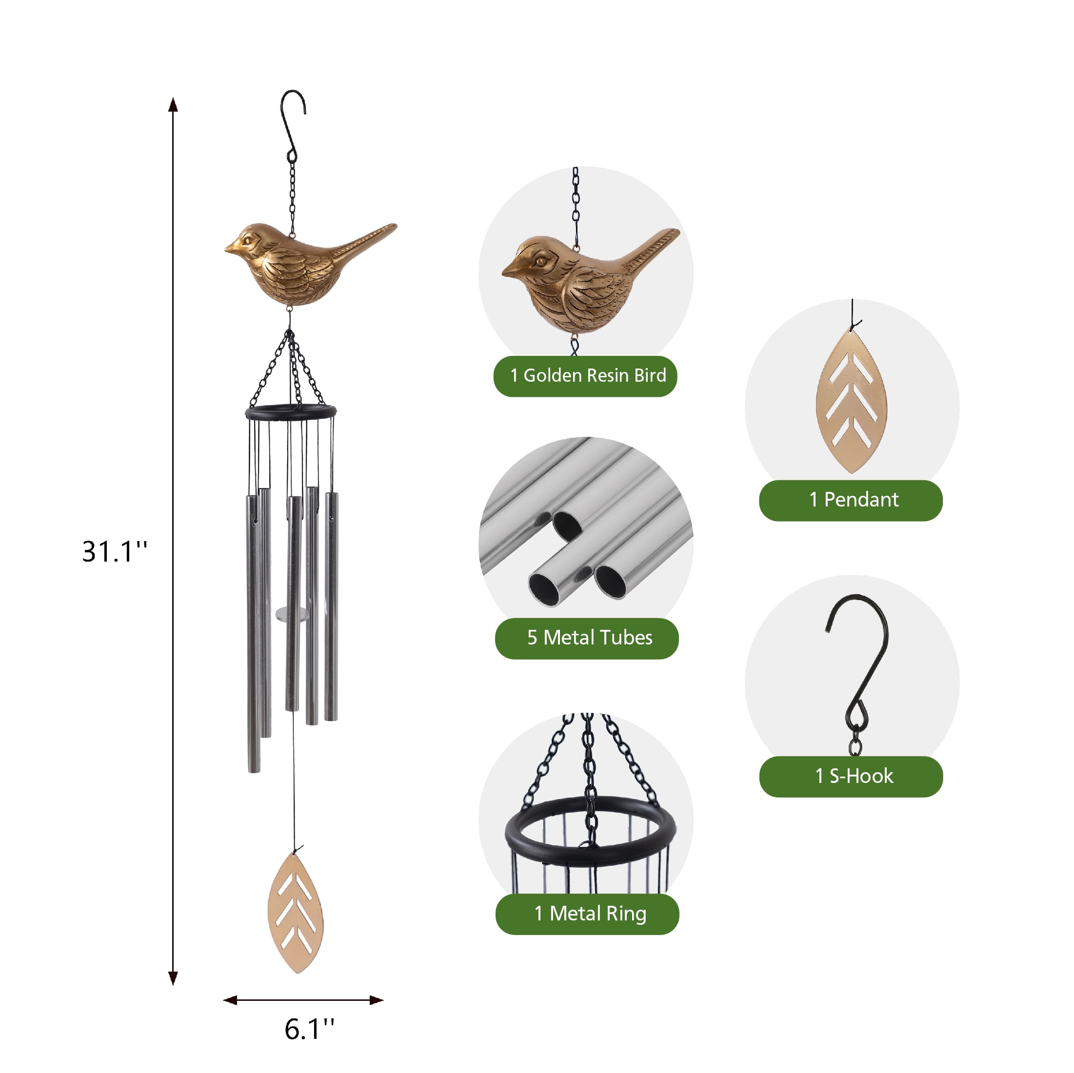 Mainstays Golden Bird Resin and Metal Outdoor Wind Chime