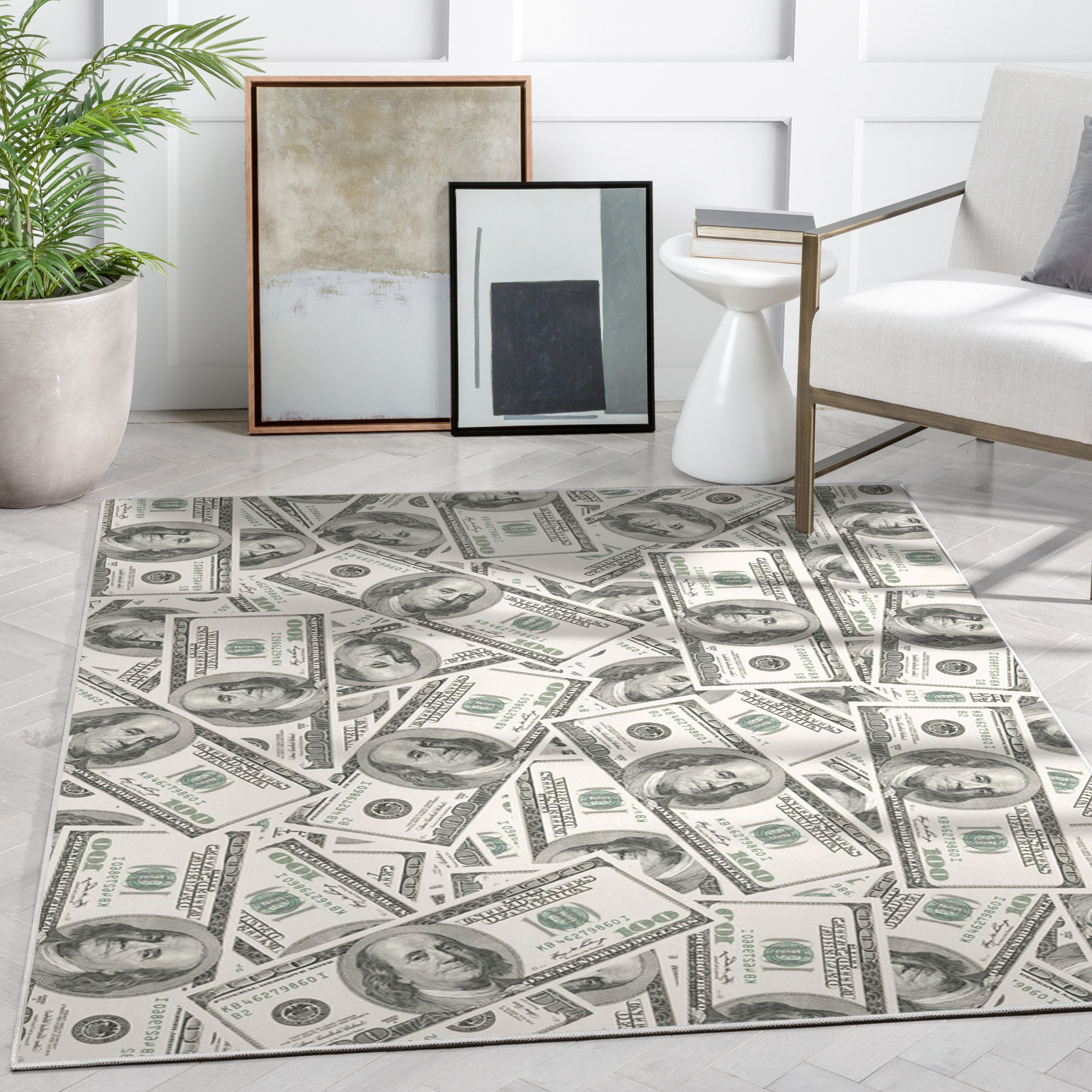 Well Woven Money Dollar Front 2006A Modern Modern Green 5' x 7' Area Rug