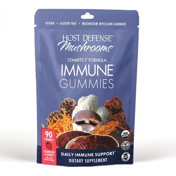 Host Defense Immune Gummies - 7 Species Blend - Mushroom Supplement for Immune Support - Includes Royal Sun Blazei, Cordyceps, Reishi, Maitake, Lion's Mane, Chaga & Mesima - 90 Gummies (30 Servings)