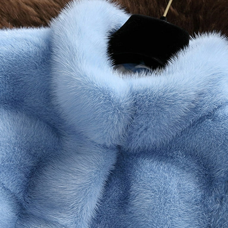 Herrnalise Women s Faux Fur Coat Shearling Fluffy Fuzzy Shaggy Hood Sherpa Lined Fleece Jacket Blue XXL Walmart