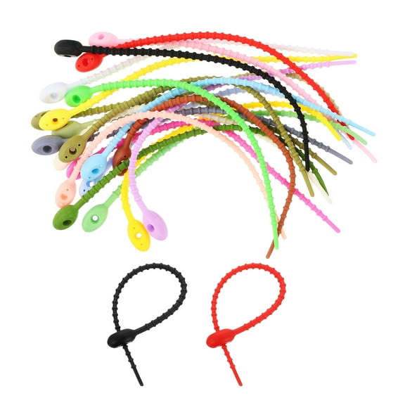 30Pack 7" Silicone Cable Ties, Reusable Zip Ties Strips Twist Tie, Mixed Colors