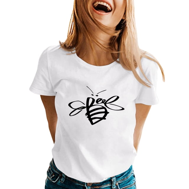 TSADFHJI Chemises pour Femmes TTG T-Shirt à Manches Courtes Imprimé de Printemps pour Femmes à Col Rond Haut