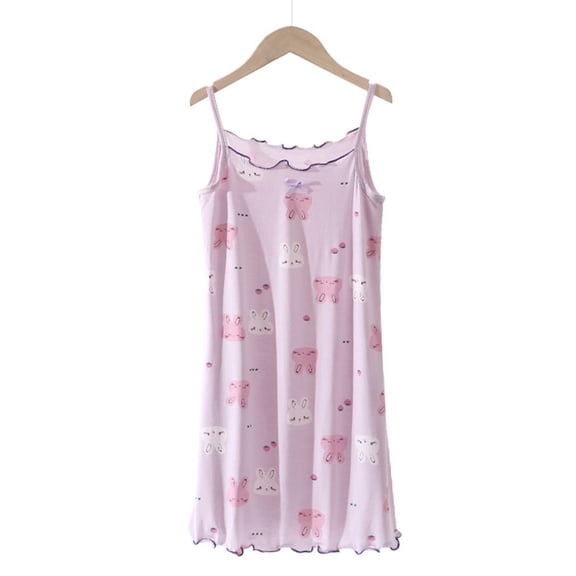 Ulitacool Girls Outfits Round Neckneck Nightdress Kids Toddler Baby Spring Summer Cartoon Print Sleeveless Sleepwear Elegant Clothes 9-10 Years Purple