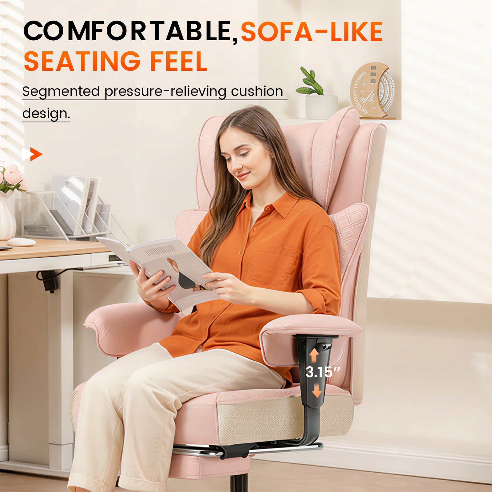 CloudRest Pro 400lbs Executive heavy duty office chair, High Back Ergonomic Computer Desk Chairwith Lumbar Back Support, Pink