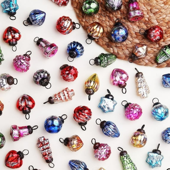 Handmade 25 Pieces Glass Christmas Ornaments Multicolor Set 1–1.5 Inch Vintage Style Decorative Hanging Tree Balls Tiny X mas Decoration Holiday Décor Gift Item