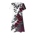 thumbnail image 4 of GaThRRgYP Women's Floral Print Short Sleeve Dress,Women Summer Casual Leaf Sleeves Hollow Neckline Design Dress Long Skirt Black L, 4 of 5