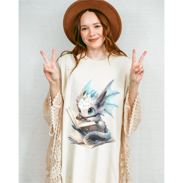 Bookdragon Shirt/Dragon Reading Shirt/Book Dragon Shirt/Bookworm T Shirt/Book Club/Book Sh - Ivory - 3XL