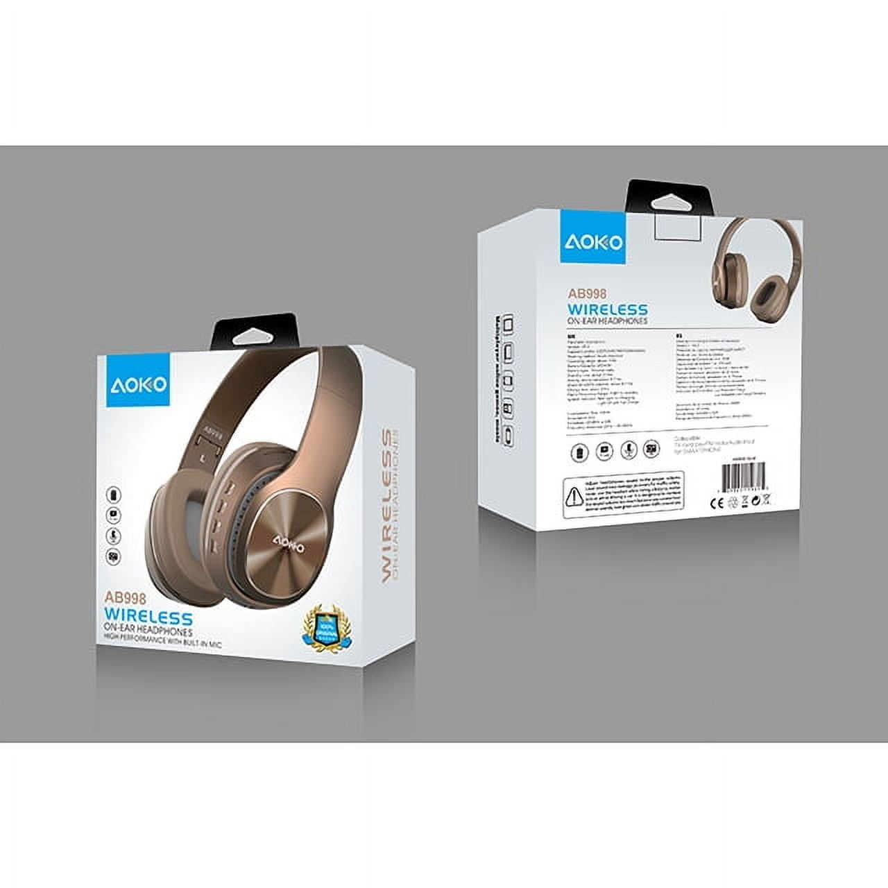 Wireless Bluetooth Collapsible Over the Ear Headphones with Built-in Mic - Brown