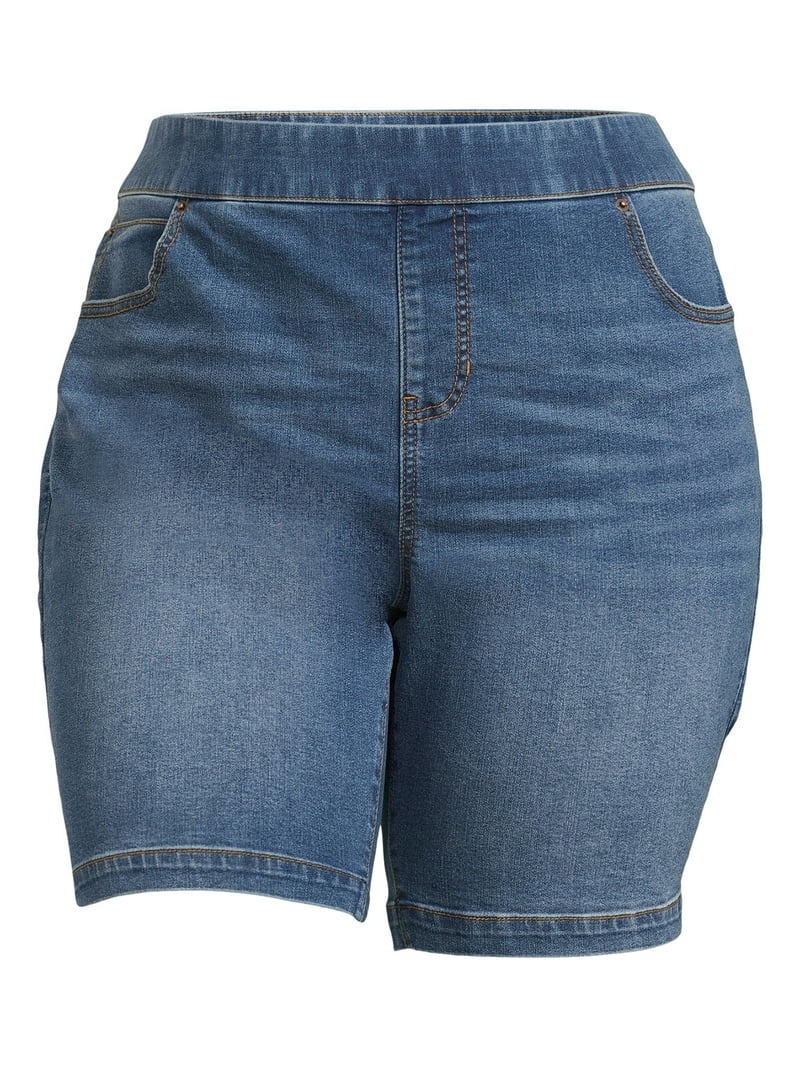 Slim-Sation Women's Plus Size Pull-On Walking Shorts - Wide Band Tummy Control Shorts