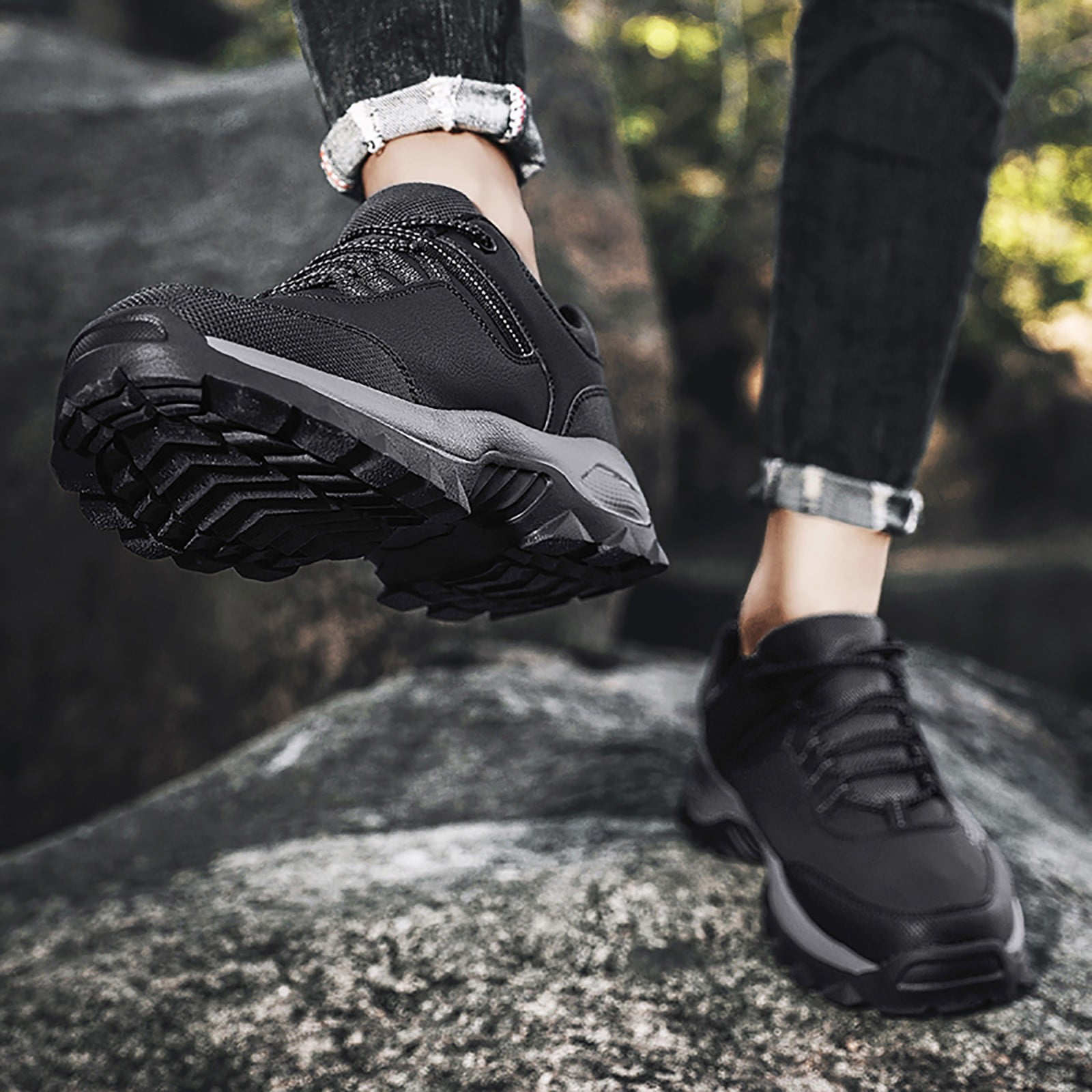 XIAQUJ Non Work Shoes for Men Walking Shoe Sneakers Comfortable Leather Casual Tennis Shoes Hiking Shoes Sneakers for Men Black 9.5(43)