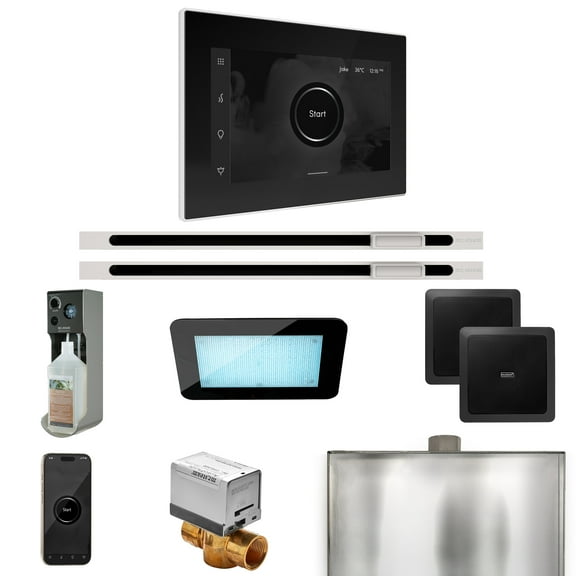 Mr Steam XDream Max Steam Shower Ctrl Pkg w/iSteamX Control and Linear Steamhead in Black White