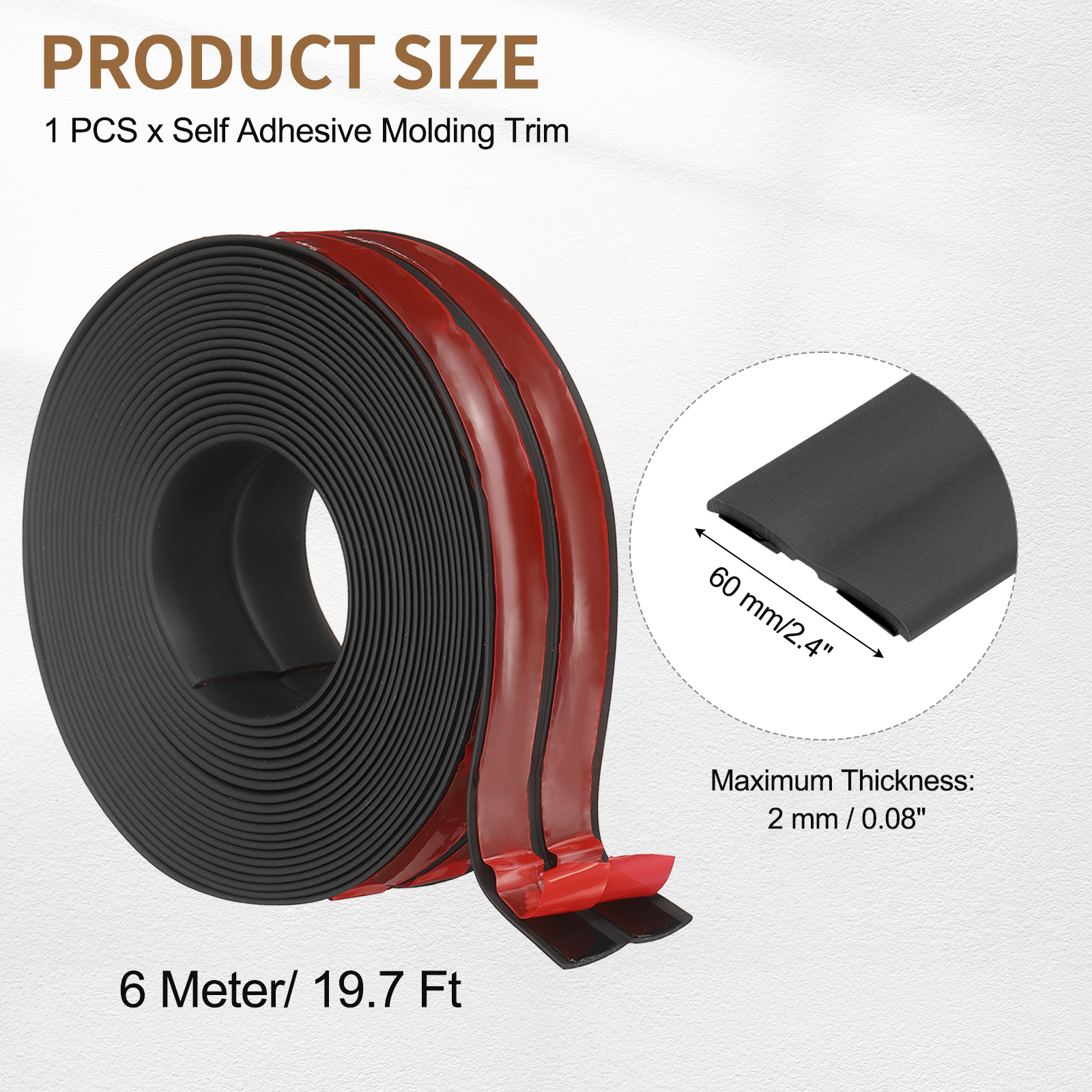 Uxcell Protector 2.4"x19.7 ft Self Adhesive Guard Black for Wall Table Floor