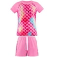 thumbnail image 3 of Girls Rash Guard Set 2-Piece Short Sleeve Swimsuit Kids Bathing Suit UPF 50+ Swimwear 4-12Y, 3 of 9