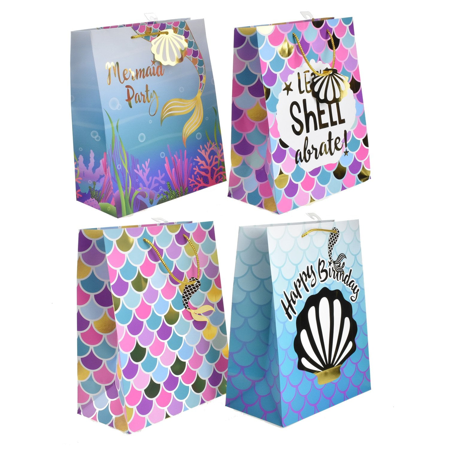 Mermaid Variety Themed Gift Bags, 123/4Inch, 4Piece