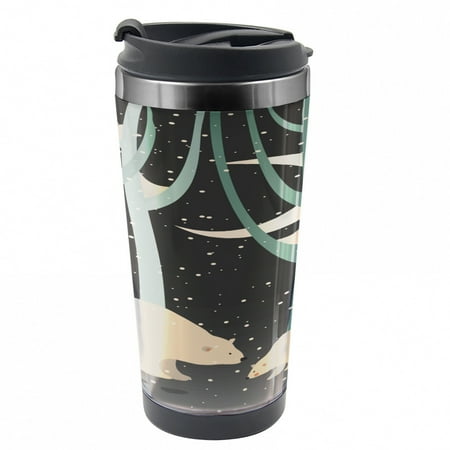 

Nursery Travel Mug Polar Bear and Cub Steel Thermal Cup 16 oz by Ambesonne