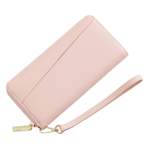 Bmisegm Women Wallet Fashionable New Pattern Simple Solid Color Large Capacity Zipper Practical Card Carrying Bag Leather Phone Wallet Pink One Size