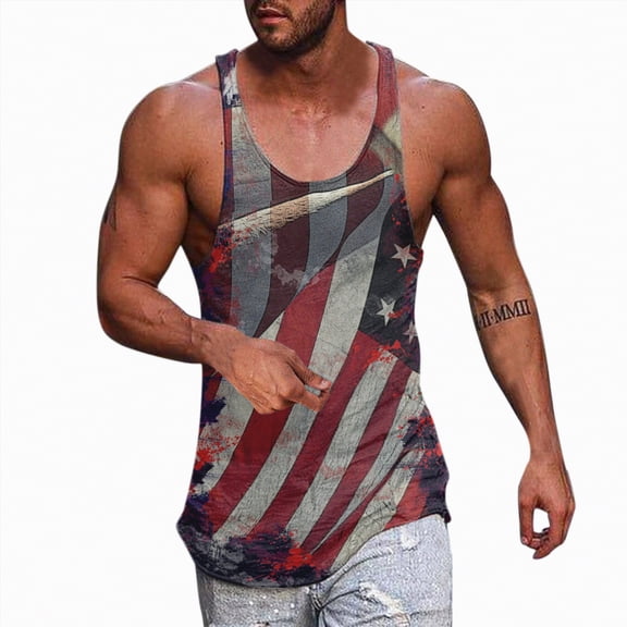 HCNTES 4th of July Shirts Mens Muscle Tank Top 1776 Sleeveless Graphic Gym Workout American Flag Shirt(Red,XXL)