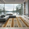 thumbnail image 2 of ODIKA 6'x9' Beige Ochre Geometric Tufted Contemporary Washable Area Rug Modern Grid Block Motif With Diamond Accents Striped Abstract Non-Slip, Easy Care, for Family Room, Living Mater Bedroom, 2 of 7