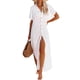 thumbnail image 1 of VISgogo Vestido de playa informal para mujer, color sólido, manga corta, solapa con botones, suelto, para cubrir VISgogo moda, 1 of 8