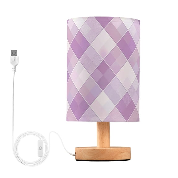 Light Purple Plaid Pattern Table Lamp with USB Port LED Warm Light Lamp Night Light Home Decor