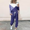 thumbnail image 2 of QQAMB Women Sweatsuits Oversized Crewneck Color Block Sweatshirt and Drawstring Pant 2 Piece Outfit Sets, 2 of 5