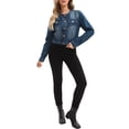 thumbnail image 2 of CHAQUETA CHIC PARA MUJER SIN COLLAR DE DENIM, CON BOTONES, ESTILO OESTE, DE MANGA LARGA, CORTA, COLOR AZUL OSCURO TAMAÑO S, 2 of 6