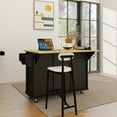 thumbnail image 2 of Kitchen Cart with Rubber wood Drop-Leaf Countertop ,Cabinet door internal storage racks,Kitchen Island on 5 Wheels with Storage Cabinet and 3 Drawers for Dinning Room, Black, 2 of 18