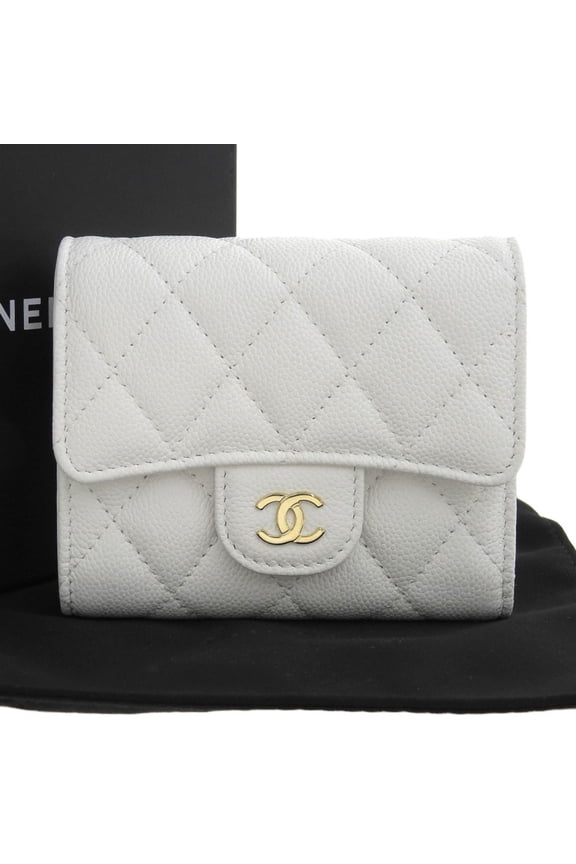 Pre-Owned CHANEL Matelasse Random Serial Coco Mark Tri-fold Wallet Caviar Skin White