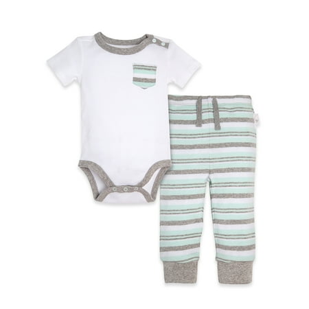 Burt's Bees Baby Pocket Bodysuit & Stripe Cuff Pants, 2pc Outfit Set (Baby Boys or Baby Girls,