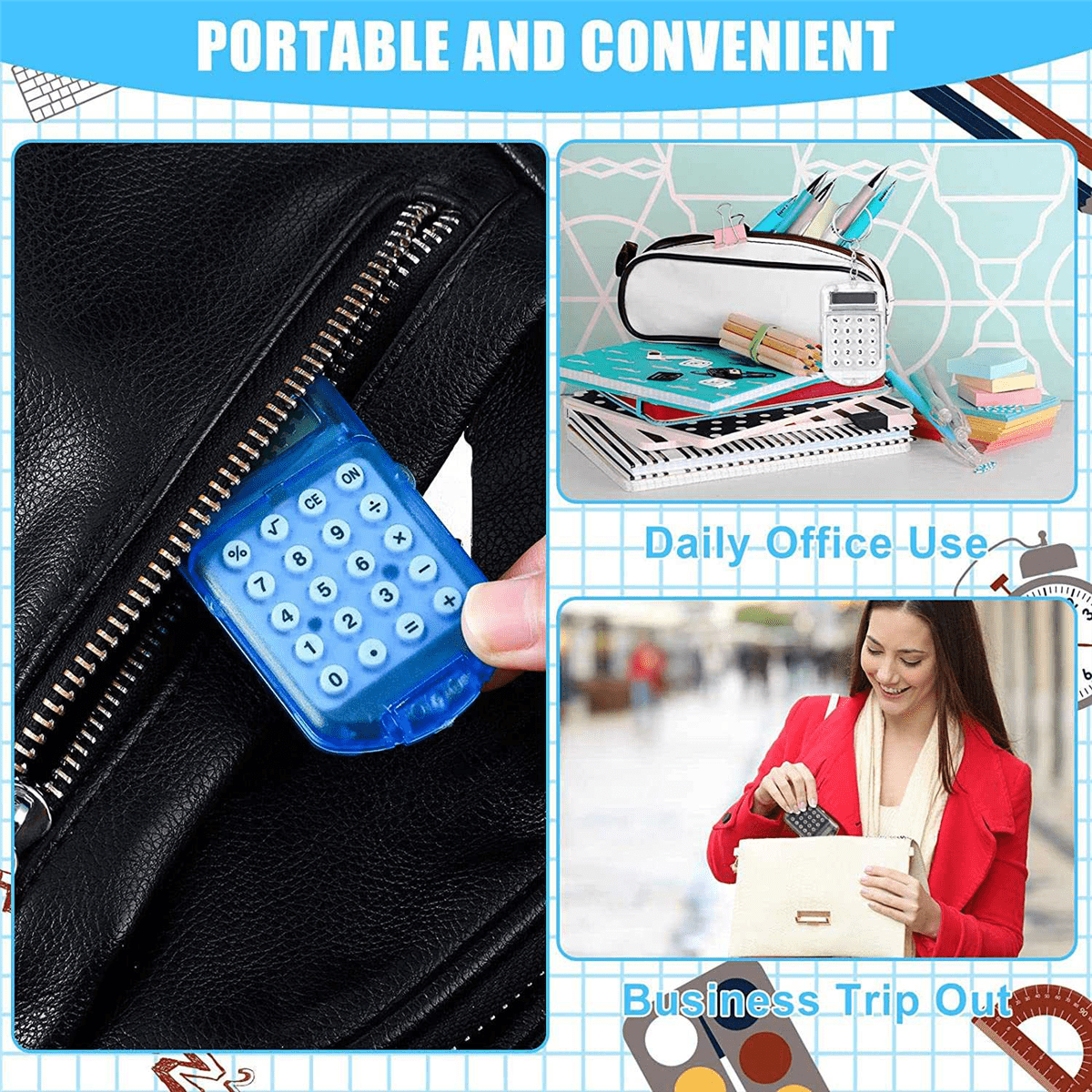 24 Pcs Pocket Calculator Key Ring Mini Clear Flip Portable Calculator 8 Digit Electronic Calculator