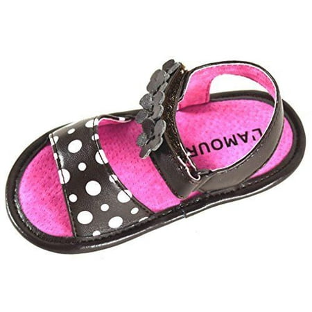 - Angel Baby Girl Polka Dot & Flower Velcro Strap Leather Sandals (3, Brown)