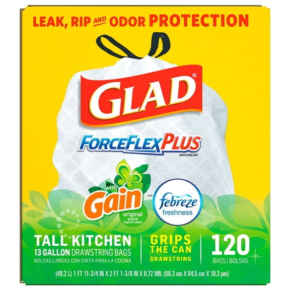 Glad ForceFlex 13-Gal. Tall Kitchen Bags with Gain Odorshield, 120 ct.
