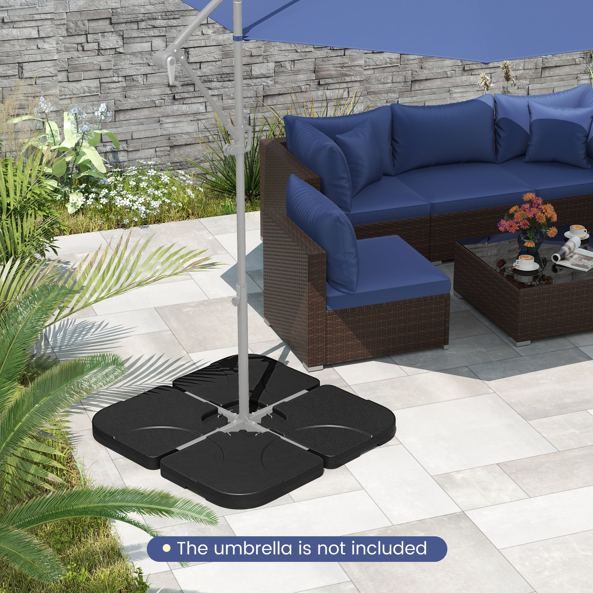 Costway 20'' Patio Offset Umbrella Base Stand Water Filled Base Weights Sand Plate Set Black