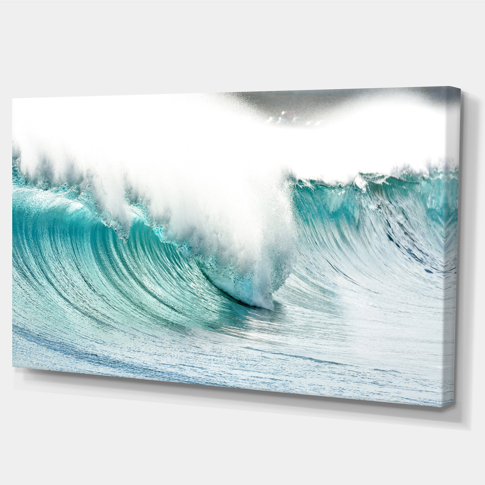 Designart 'Massive Blue Waves Breaking Beach ' Seashore Canvas Art Print