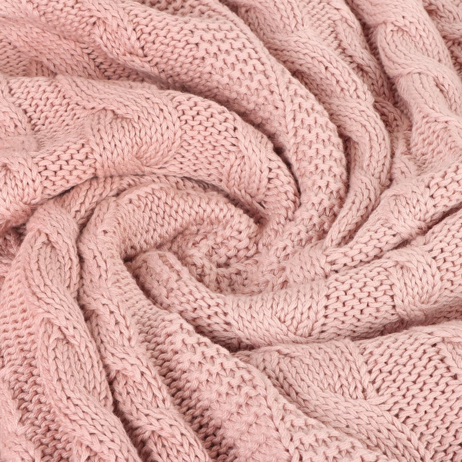 Delara Organic Cotton Throw Blanket 50x70 inches, GOTS Certified Cable Knitted Throws Blanket for Sofa Couch Bed, Baby Nursery, Lightweight Cozy Warm Decorative Blanket All Season Use