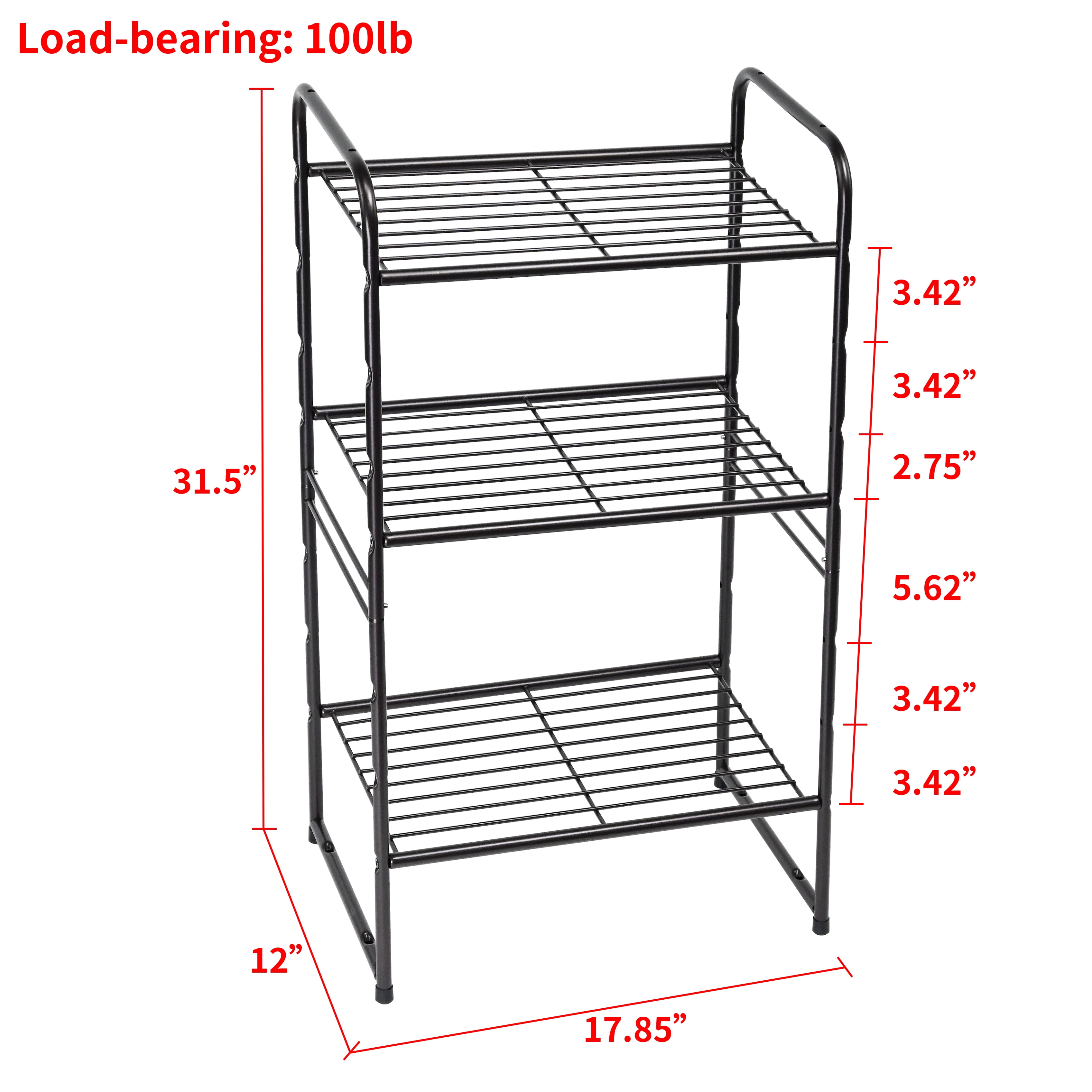 3-Tier Metal Wire Shelving Rack, Storage Shelves for Kitchen Pantry, 12"D x 17.8"W x 31.5"H, Bronze