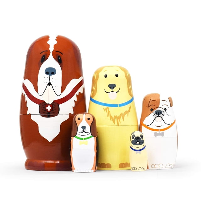 Muñecas Rusas Anidadas GRPSKCOS Set de 5 Animales de Madera – Perro
