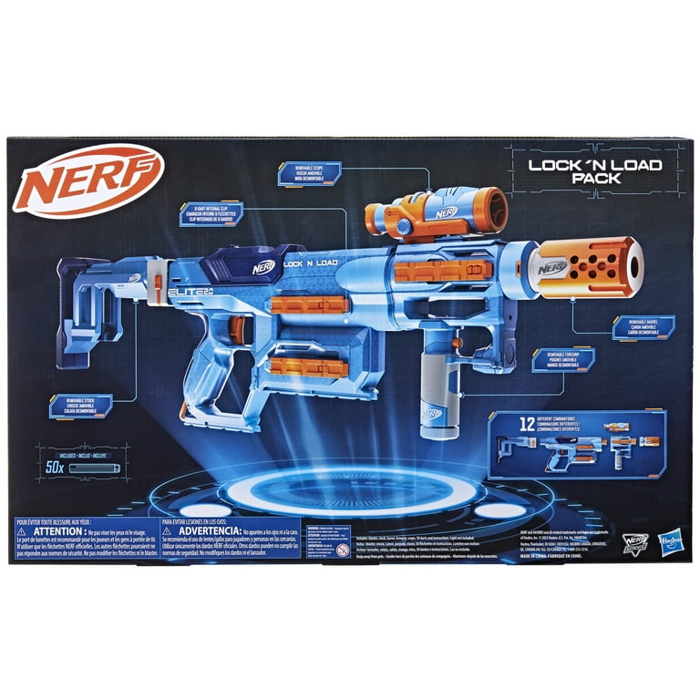 Nerf Elite 2.0 Lock N Load Pack, Blaster, 50 Elite Darts, Stock