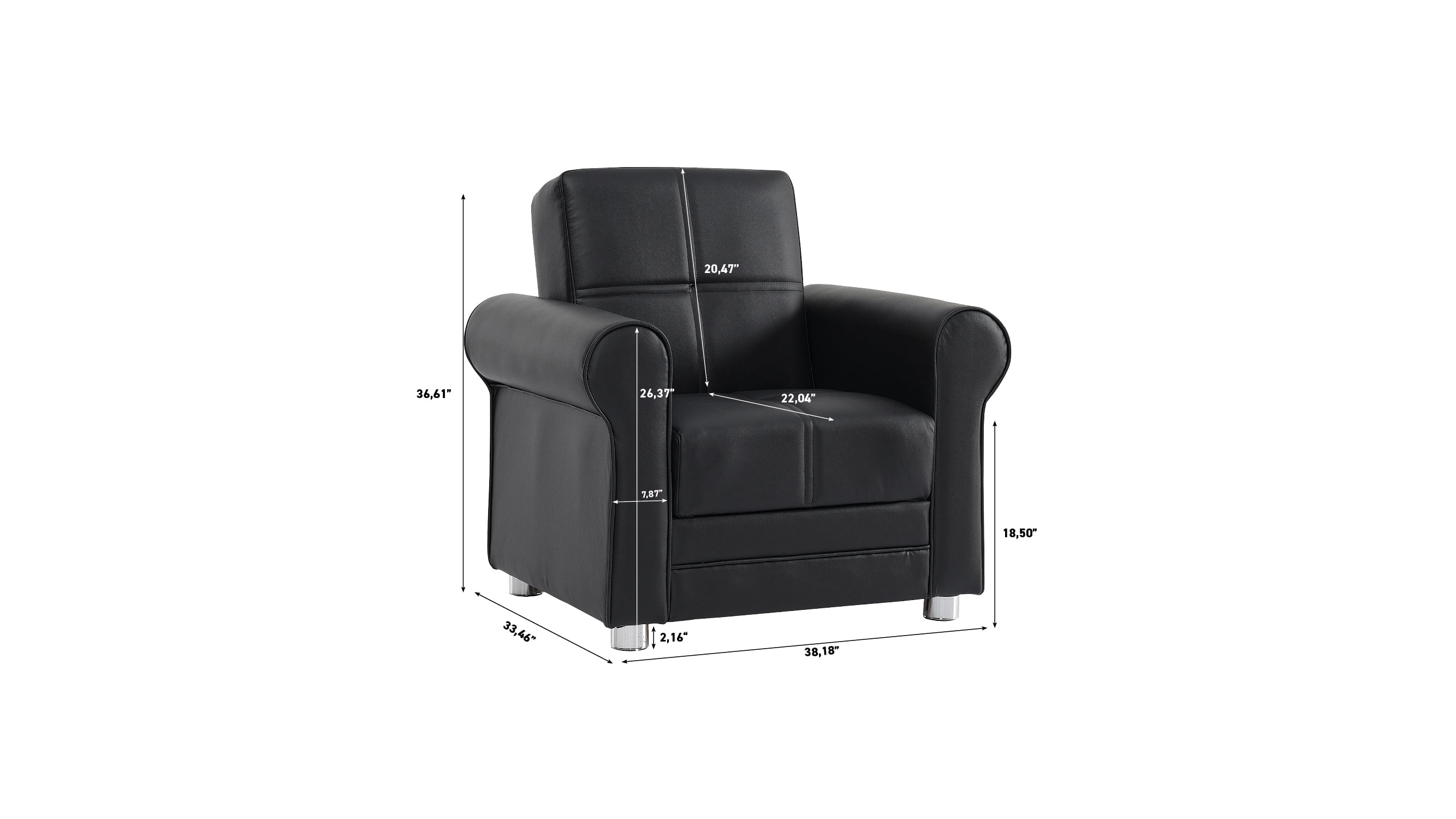 Ottomanson Convertible Accent Armchair with Hidden Storage, Firm Comfort Seating, Black
