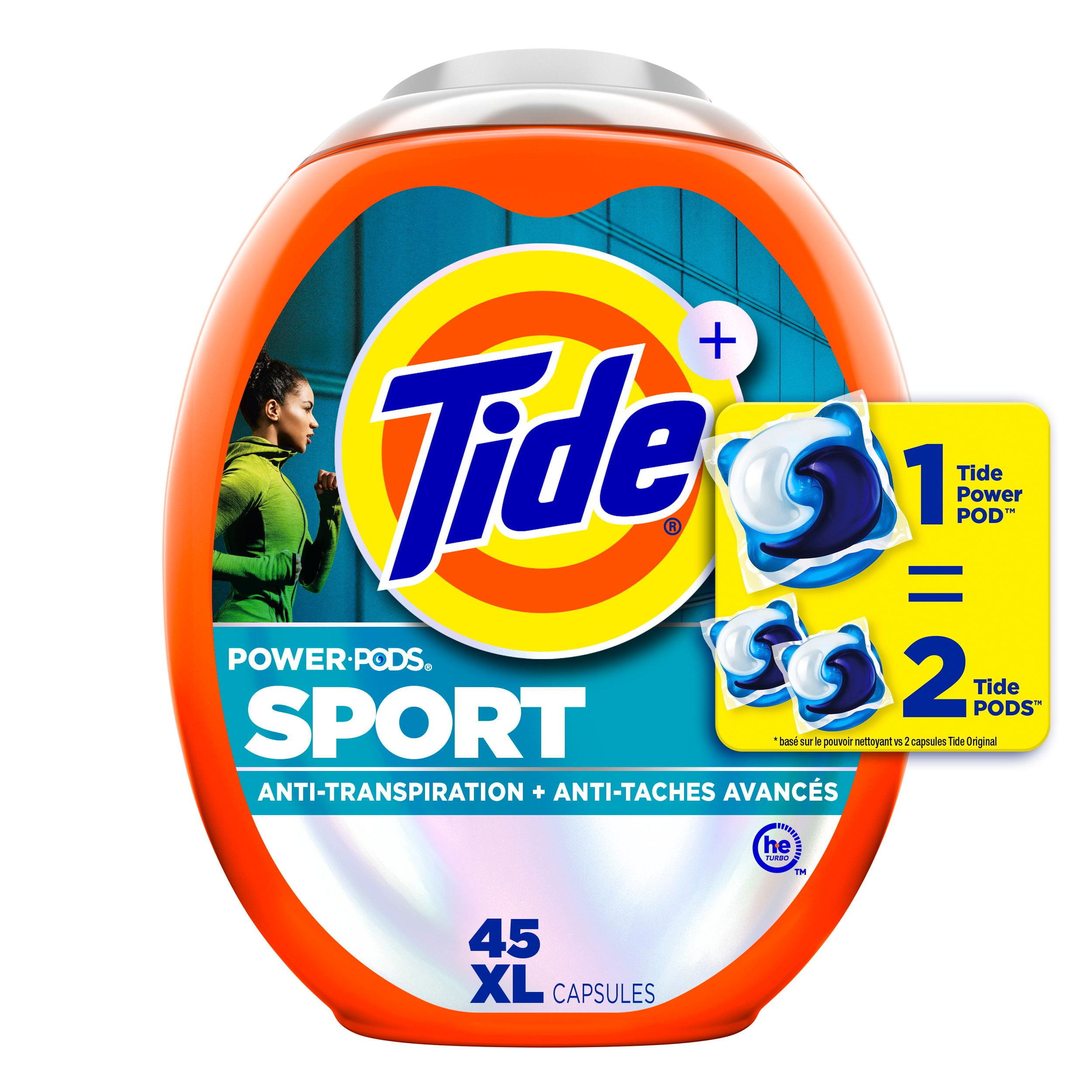 Tide Power Pods Sport Laundry Detergent Pacs, Advanced Sweat + Stain Fighter, 45CT