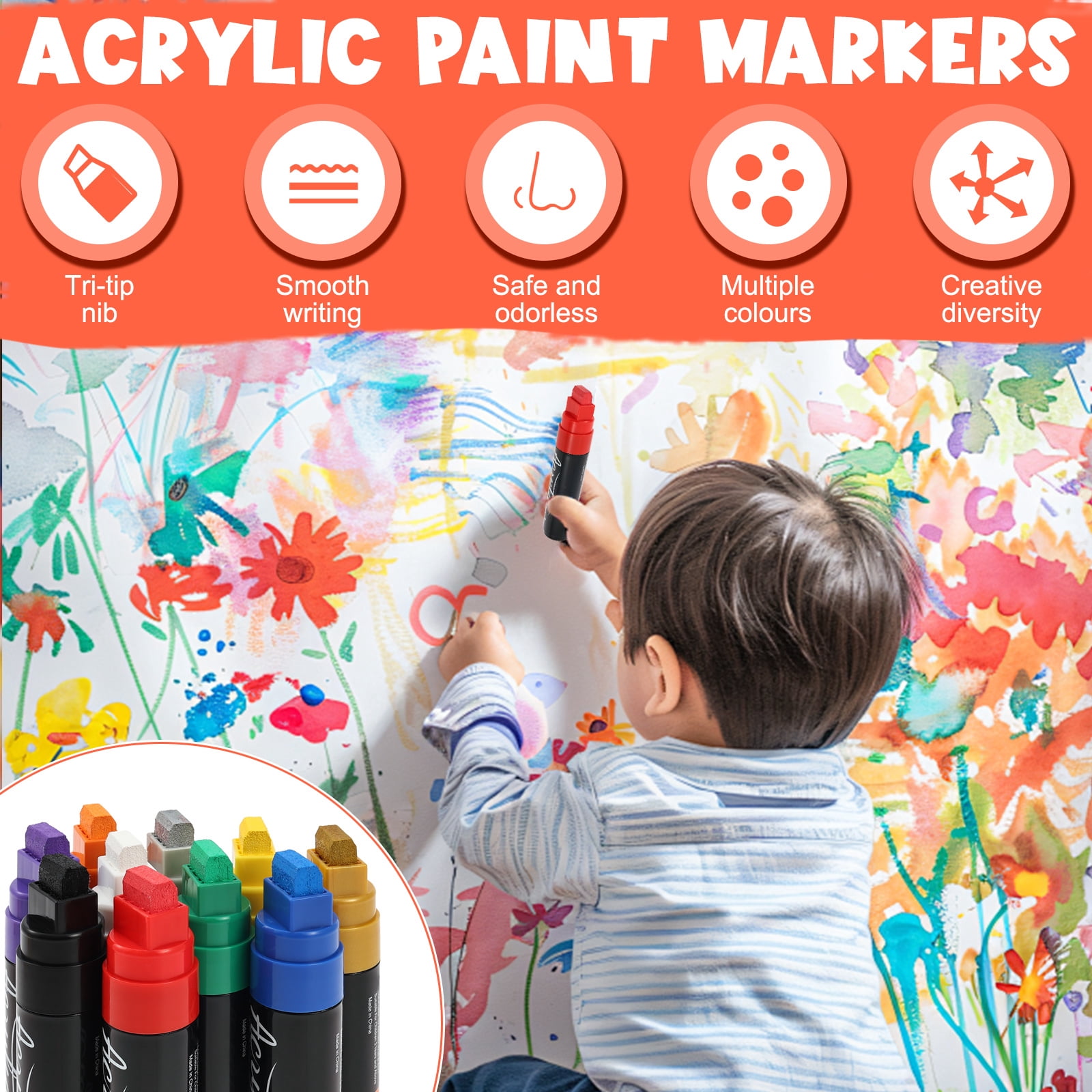 Threns 10 Pack Jumbo Permanent Markers,0.59" Acrylic Graffiti Markers,10 Vibrant Colors Wide Tip Paint Marker for Canvas,Posters Board,Fabric,Window