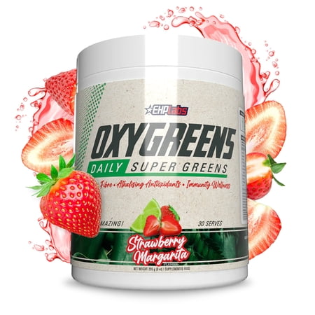EHPlabs OxyGreens Super Greens Powder - Spirulina & Chlorella Superfood  Green Juice Powder & Greens Supplements with Prebiotic Fibre  Antioxidants & Immunity Support  30 Serves (Strawberry Margarita)
